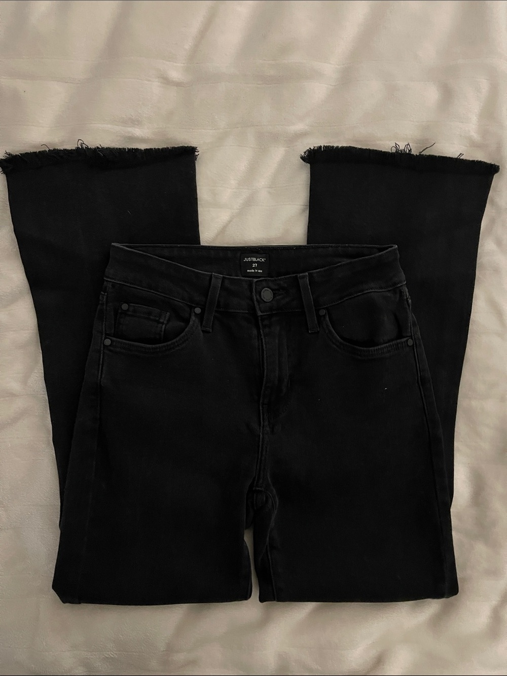 Just Black Black Flared Wide-Leg Jeans with Raw Hem